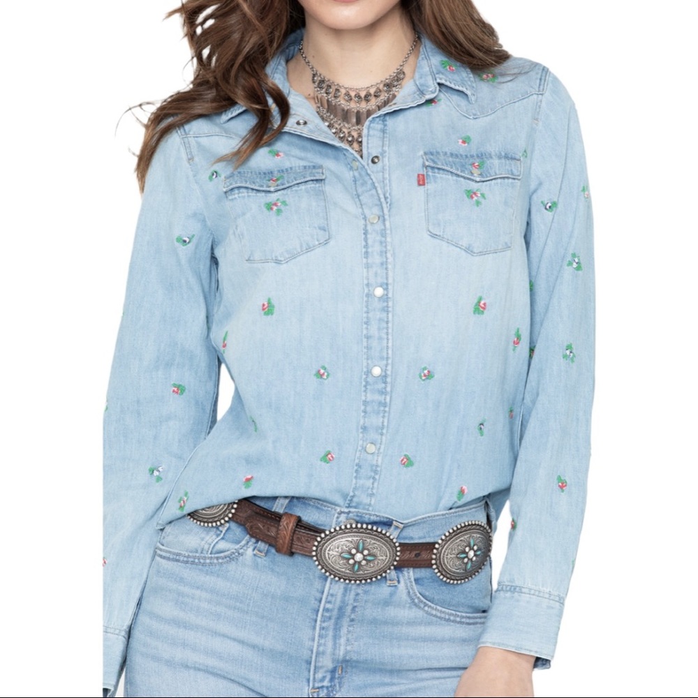 LEVI'S Get Up Embroidered Long Sleeve Denim Shirt Size Small